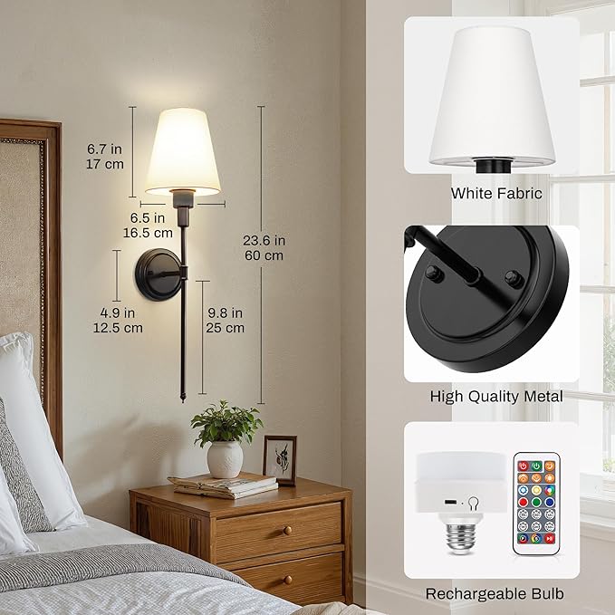 DORESshop Battery Operated Wall Sconce Set of 2, Wireless Wall Light Easy to
