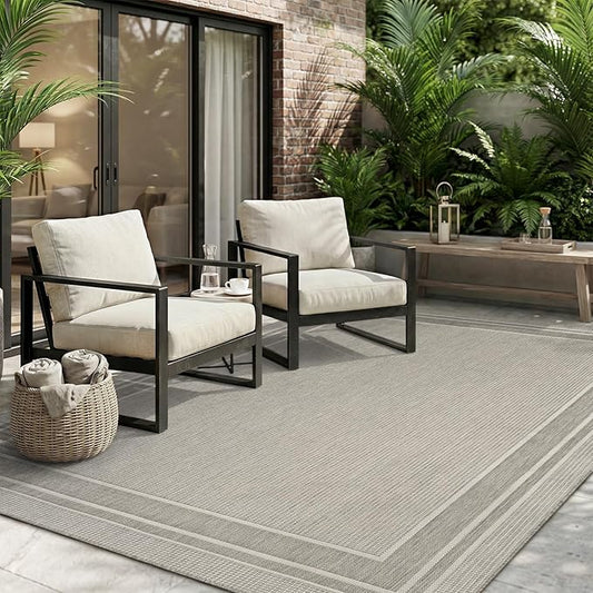 MontVoo-Outdoor Rug-Patio Rug 6x9 ft Polypropylene Indoor Outdoor Rugs Outdoor Carpet for Patio Deck Balcony Porch, Textured Weave, Durable for High Traffic, Fade-Resistant, Modern Silver Grey