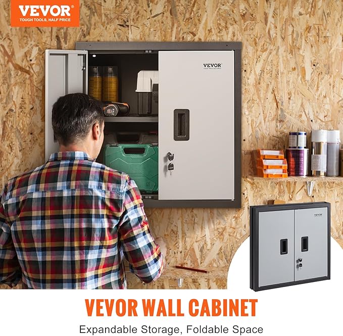 VEVOR Foldable Wall Cabinet, Metal Garage Locker Mounted 26" Small Tool Chest