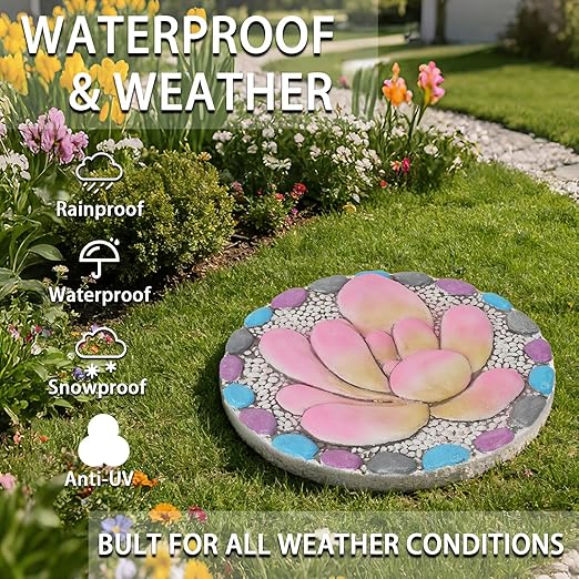 Succulent Pattern Cement Stepping Stones - Garden Stepping Stones Outdoor Pavers for Outside Walkway Gifts for Grandma Garden Stones Decorative Sculpture Yard Art 0.75 * 10 * 10 Inch