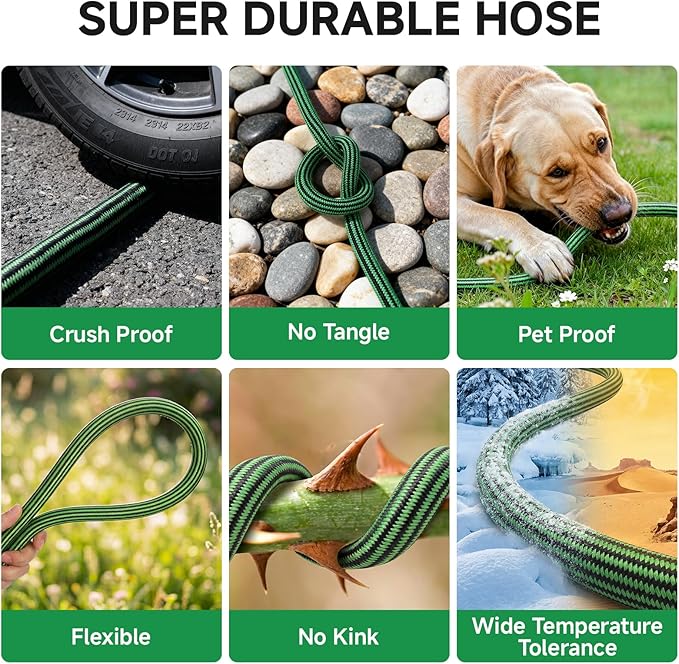 Garden Hose 50FT Non-Expandable Water Hose Flexible Kink-Free Lightweight Leak-Proof Sturdy Outdoor Hose Water Pipe for Garden Yard Lawn Camper 3/4 Inch Fittings