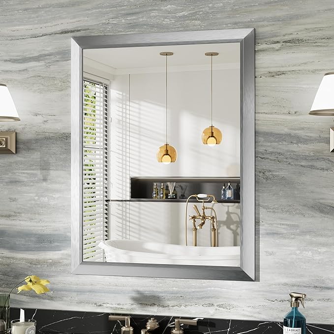 28x36 Inch Brushed Silver Bathroom Mirror