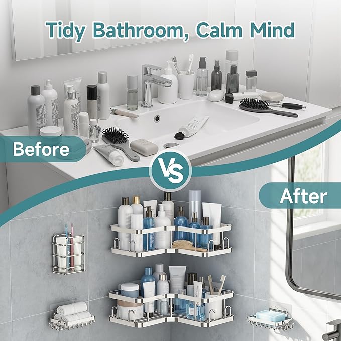 Veken Corner Shower Caddy 5-Pack, Advanced Rustproof Design, No Drilling