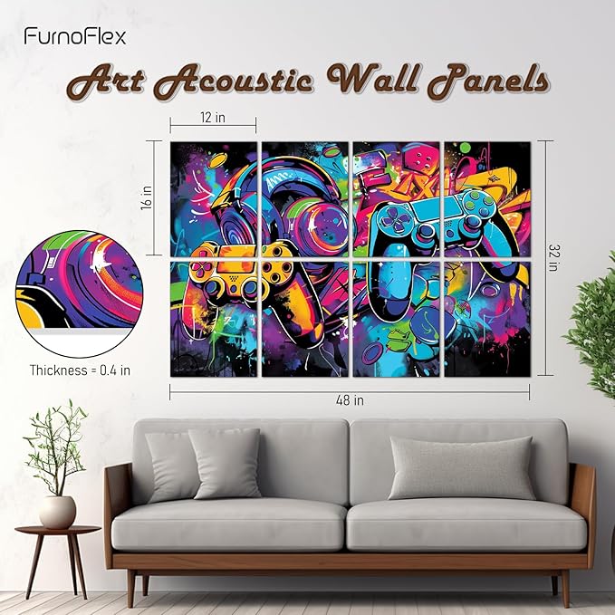 FurnoFlexArt Acoustic Panels Tiles Decorative Room Sound Proof Foam Absorbing