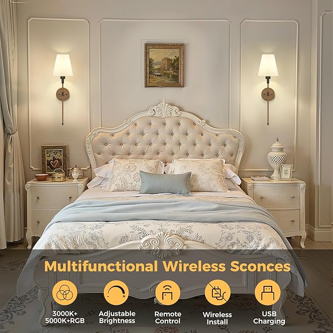 DORESshop Battery Operated Wall Sconce Set of 2, Wireless Wall Light Easy to