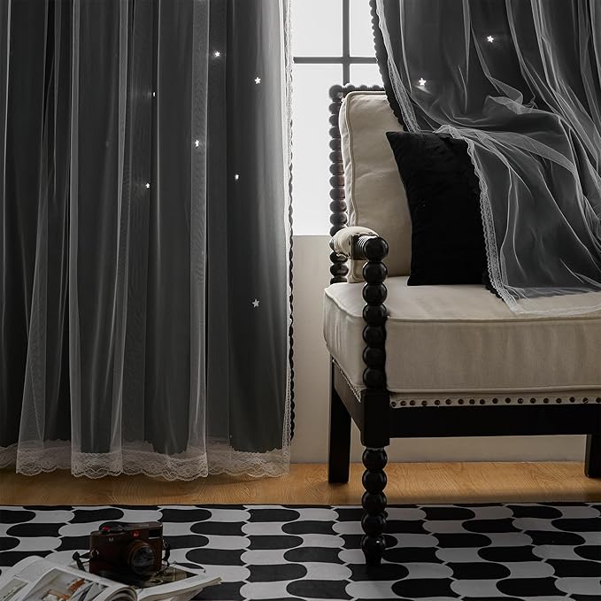 XiDi Black 63x34in Curtain for Bedroom, Girls Room Decor, Living Room, 1 Panel