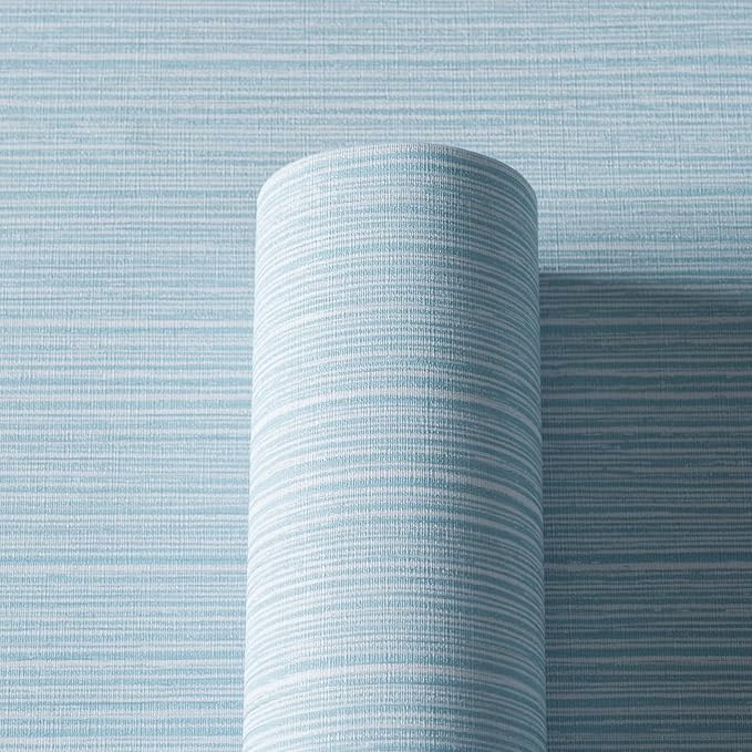 Grasscloth Textured Wallpaper Light Blue Linen Thick 24" X 394" Fabric Contact