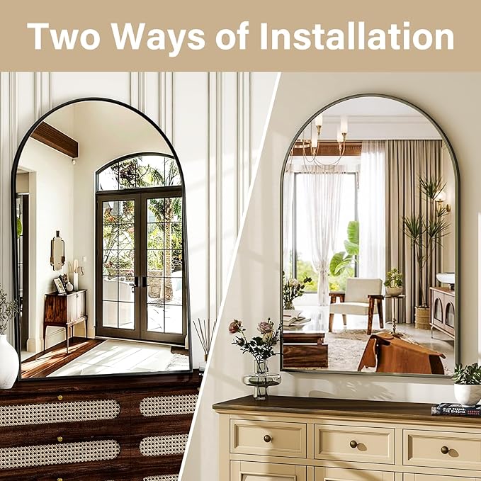 HARRITPURE Arched Wall Mirror – 30"x40" Arch Bathroom Mirror Metal Frame Vanity