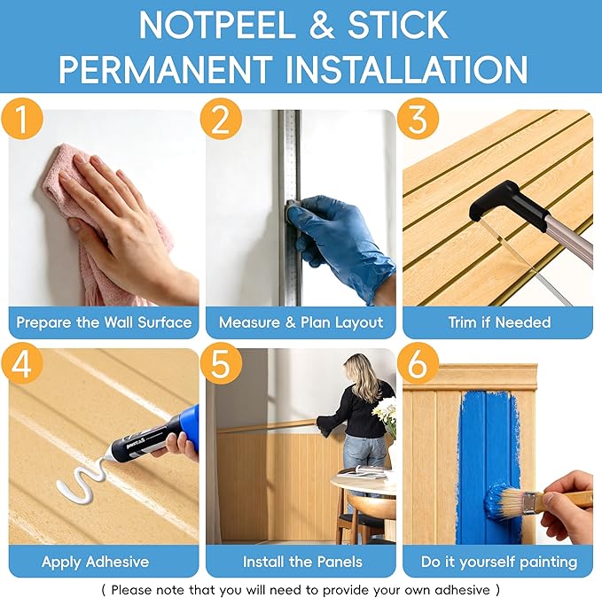 PS Wainscoting Wall Panel Kit, Paintable Waterproof PS Panels