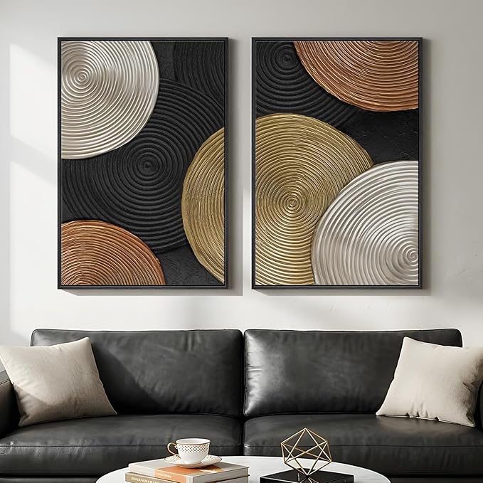 Large Framed Abstract Circles Wall Art Set of 2