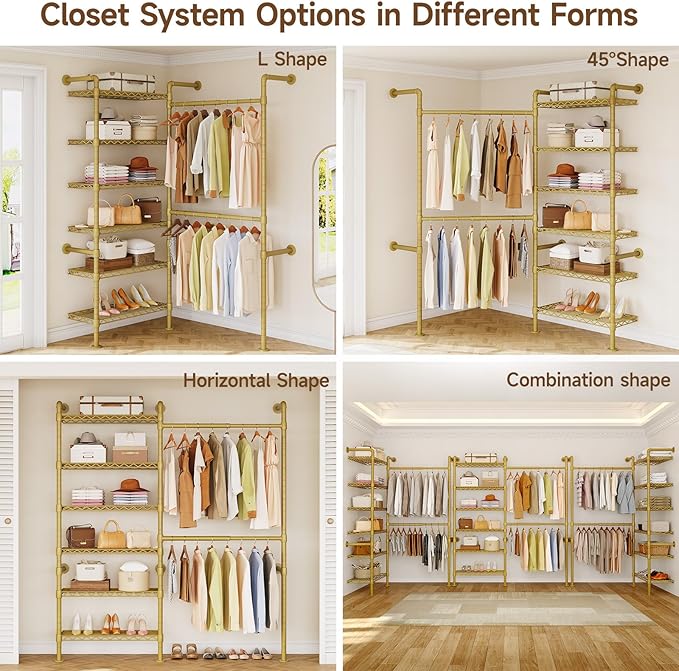 L2 Wall Mounted Closet System, Industrial Pipe Clothing Rack Clothes Racks