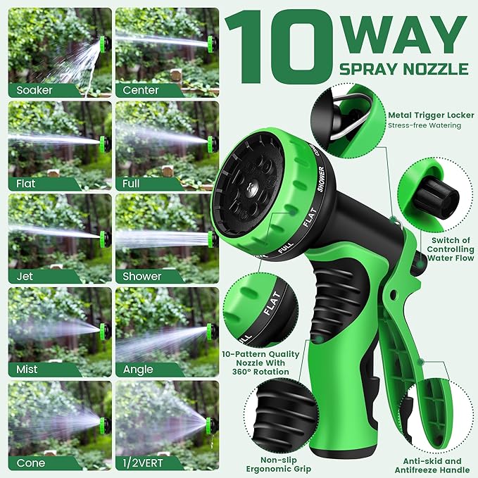 Garden Hose 75 ft Non-expandable Water Hose Flexible Durable 5 Layers TPV No Kink Lightweight Hybrid Hoses Heavy Duty with 3/4’’ Fittings-10 Way Nozzle Collapsible Outdoor Pipe for Yard Lawn