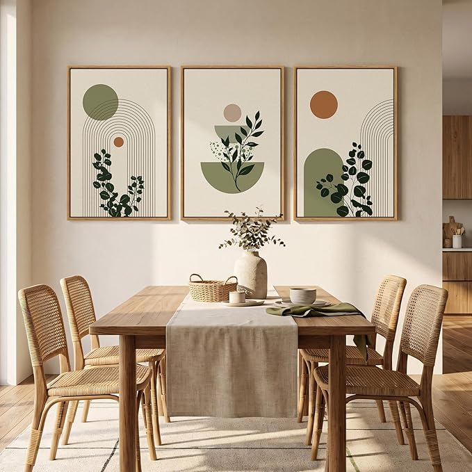 3 Piece Large Framed Abstract Boho Wall Art