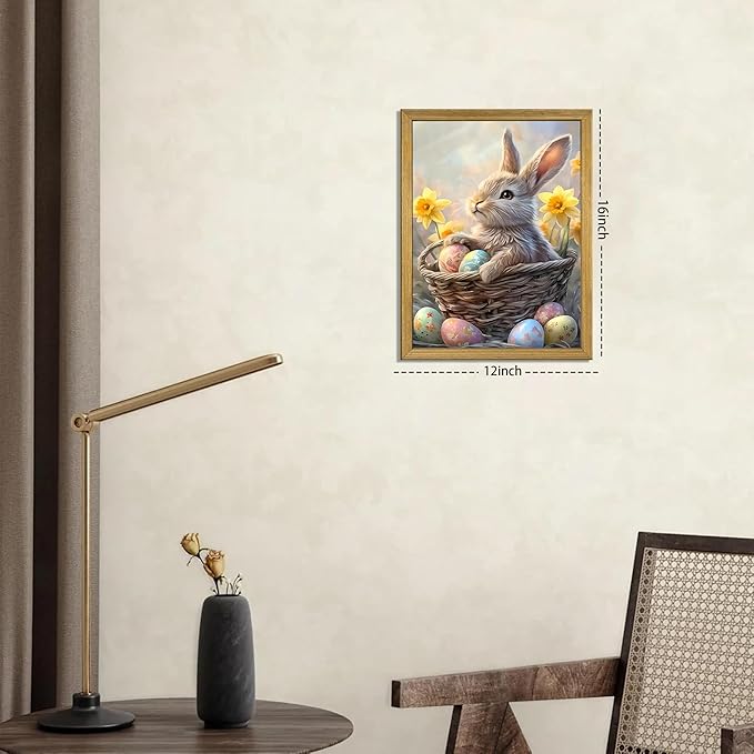Easter Bunny Wall Art, Cute Rabbit Canvas Wall Decor Painting, Easter Eggs