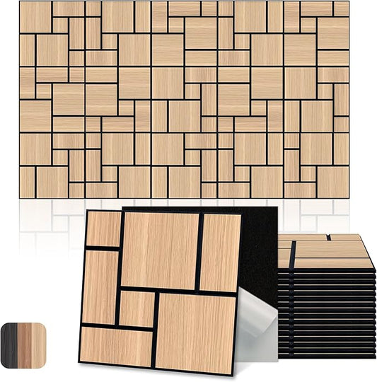 Mollywell Acoustic Panels, PVC Wood-Grain Decor, 12x12 Inch Carved Pattern