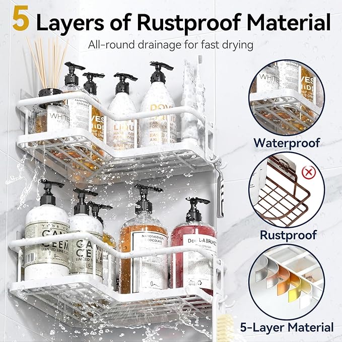 YASONIC Shower Caddy Corner, No Drilling Shower Organizer Corner