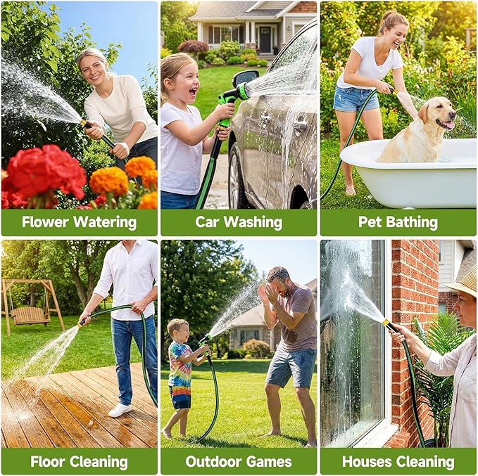 Garden Hose 50ft Flexible Non-Expandable Water Hose Kink-Free Lightweight Leak-Proof High Pressure Durable Outdoor Portable Fabric Hoses Pipe with 3/4” Sturdy Fittings for Yard Lawn Car Wash