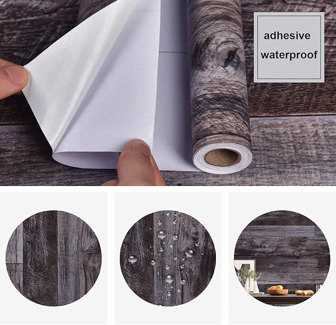 WENMER Grey Wood Peel and Stick Shiplap Self Adhesive Wallpaper