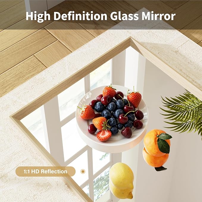 Oak Wood Effect Framed Wall Mirror, 16x20 Rectangle Mirror,