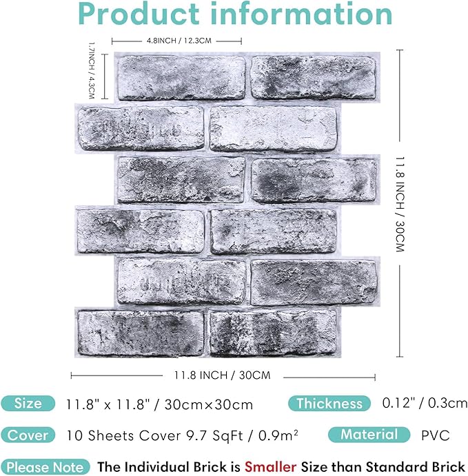 Commomy 3D Faux Brick Wall Panels Peel and Stick