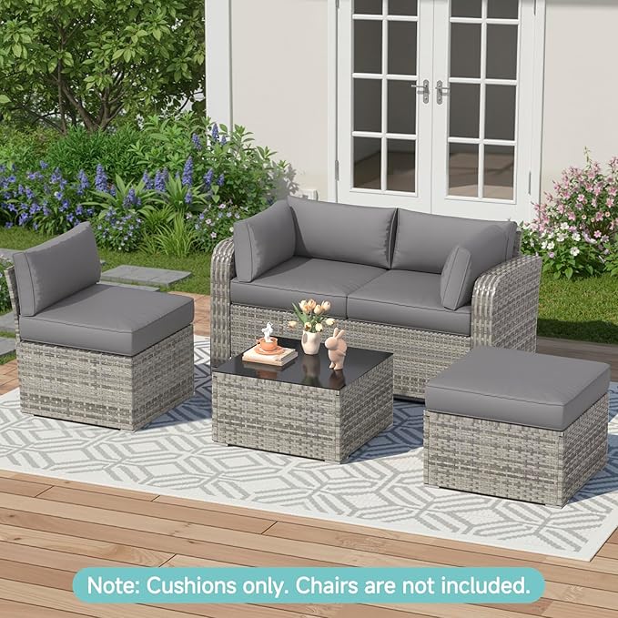 HOMREST Outdoor Couch Cushions 9-Piece Set – Water Repellent Patio Furniture Replacement Cushions for 4-Seat Rattan Wicker Sectional Conversation Set – Includes Seat & Back Cushions,Gray