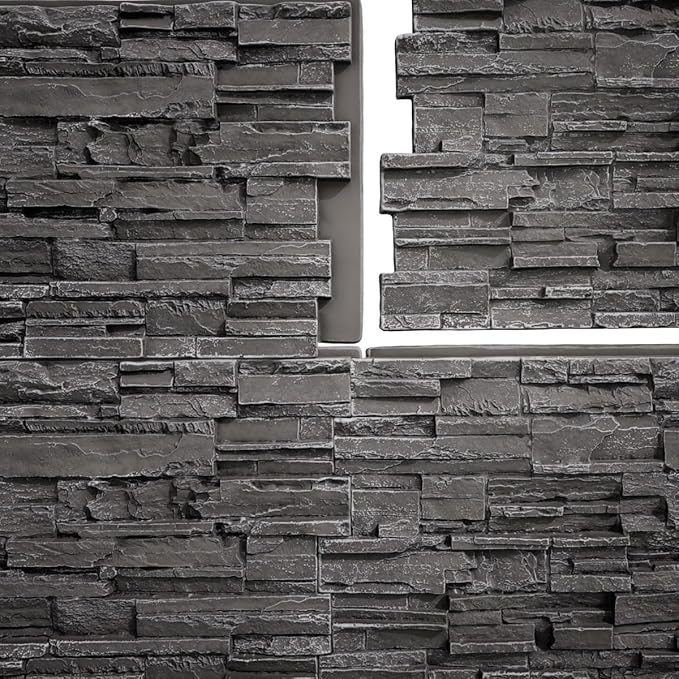 EverStone Cascade Faux Stone Panel, 48 5/8"W x 24 3/4"H x 1 1/4"D, Graphite