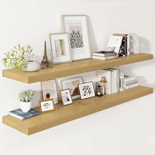 Vivelove 12 Inch Deep Floating Shelves 55 inch Long, 2 Inch Thick Wall Shelves