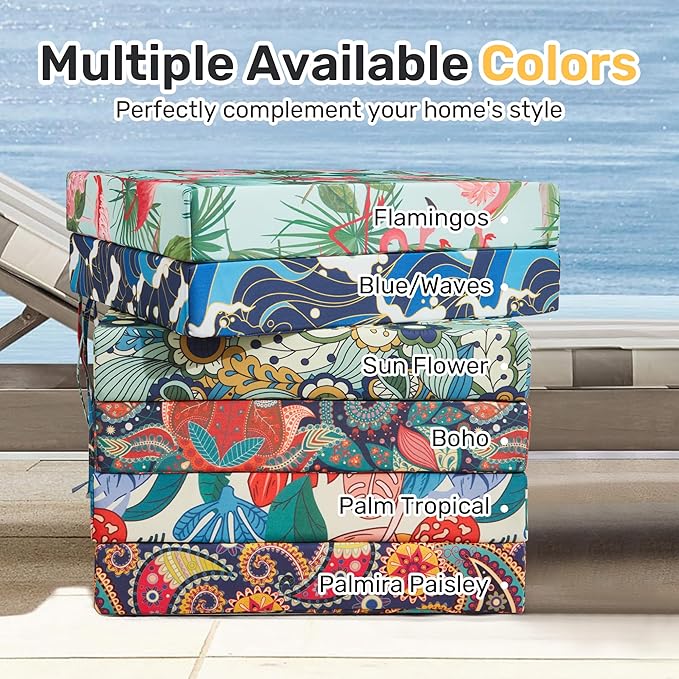 UNIKOME Outdoor Chair Cushions Pack of 4, Water Resistant Patio Cushions with Ties, High Density Sponge Filling Square Corner Seat Cushions for Outdoor Furniture, 24"*24"*4", Palm Tropical
