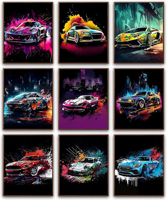 tgguytiy 9pcs Car Wall Art Prints Racing Car Canvas Posters Fashion Wall Decor