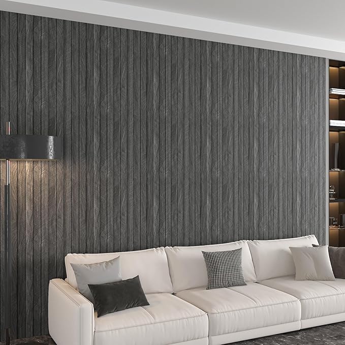 CHIHUT Charcoal Wood Panels for Wall 12"x79" Sound Absorbing Herringbone Wood