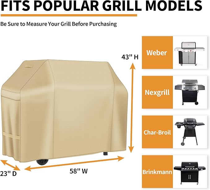 NEXCOVER Barbecue Gas Grill Cover - 58 Inch Waterproof BBQ Cover, Outdoor Heavy Duty Grill Cover, Fade & Weather Resistant 600D Upgraded Material, for Weber, Brinkmann, Char Broil and More