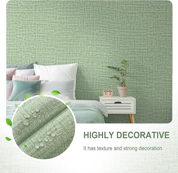 Guvana Grasscloth Peel and Stick Wallpaper Green Textured Contact Paper Modern