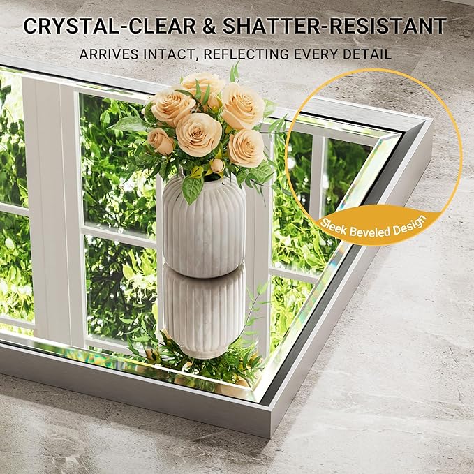 Silver Bathroom Mirror, 30x36 Inch Beveled Silver Vanity Mirror