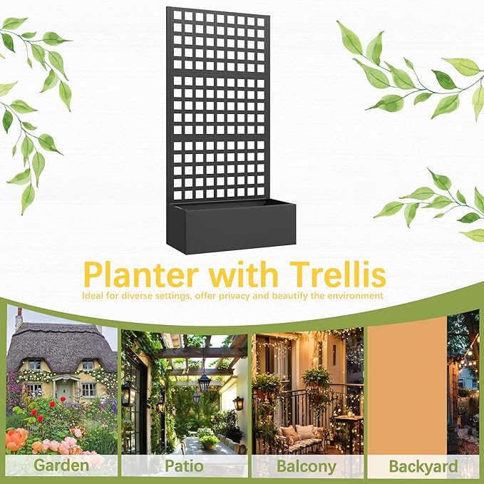 Metal Planter Box with Trellis, Planter Box Trellis with Privacy Screen and