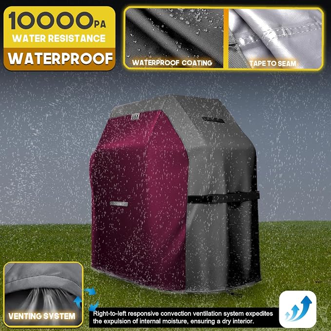 LIBZAKI Grill Cover 420D Waterproof, Weather Resistant, Rip-Proof, Anti-UV, Fade Resistant,Gas Grill Cover for Weber,Char Broil,Nexgrill Grills, etc.48 inches-Fuchsia/Gray
