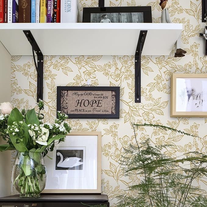 Ismoon Floral Wallpaper Peel and Stick Vintage Flower Beige and Gold Contact