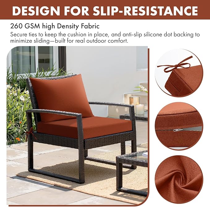 MIULEE Burnt Orange Outdoor Chair Cushion 22x22 Inch for Patio Furniture Linen Textured Waterproof & 3 Year Color Fastness Seat and Back Couch Cushion with Ties No Slip Design