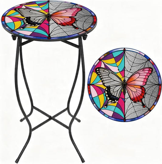 Round Side Table, 21 Inch Tall Side Table for Flower Pots Vase Home Decor, Weather Resistant Metal Patio Table Plant Stand for Indoor Outdoor Use, Easy Assemble