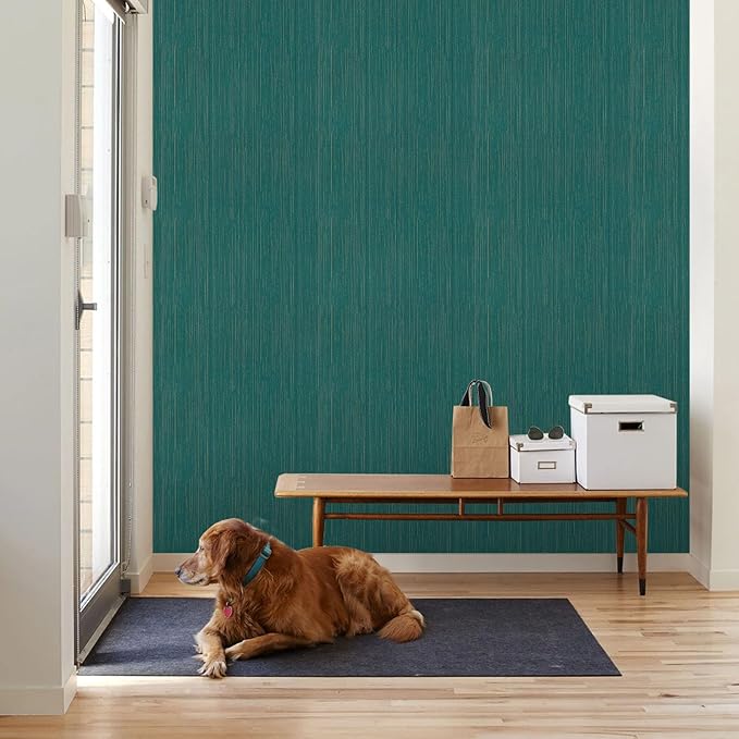 Teal Grasscloth Peel and Stick Wallpaper Texture Contact Paper 15.7" X 120"