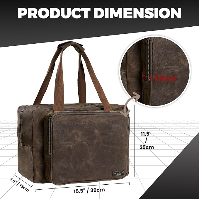 Kaaltisy 16oz Waxed Canvas Tool Bag – Robust Zipper Garden Tools Tote with 3 Compartments & Padded Handle (Grey) – Tool Organizer for Gardening Wire Cutters Goggles