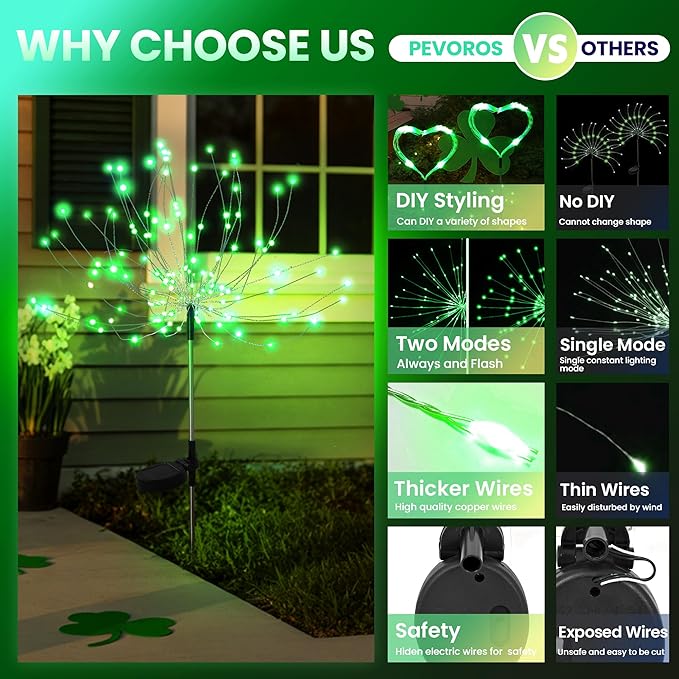 PEVOROS Garden Decor Solar Lights Outdoor,6 Pack 120LED Waterproof Colorful Solar Garden Lights Your Outdoor Decoration,Yard, Patio, Porch,Flower Pot,Pathway, for 4th of July(Green)