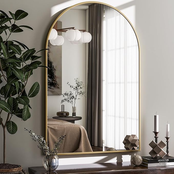 HARRITPURE Arched Wall Mirror – 26"x38" Arch Bathroom Mirror Metal Frame Vanity