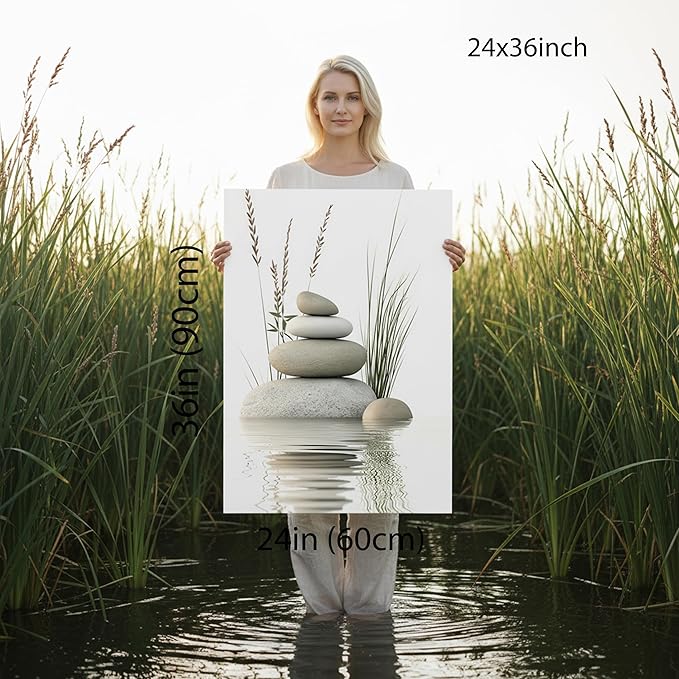 Zen Stone Canvas Wall Art Stacked Stones in Water Poster Print Tranquil Wild