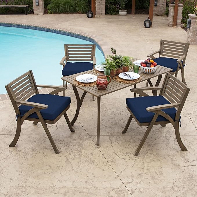 Arden Foam Outdoor Seat Cushions (4-Pack), 19 x 19, Premium High-Density Foam, Never Flattens, Weather-Proof for Outdoor Chairs Sapphire Blue Leala