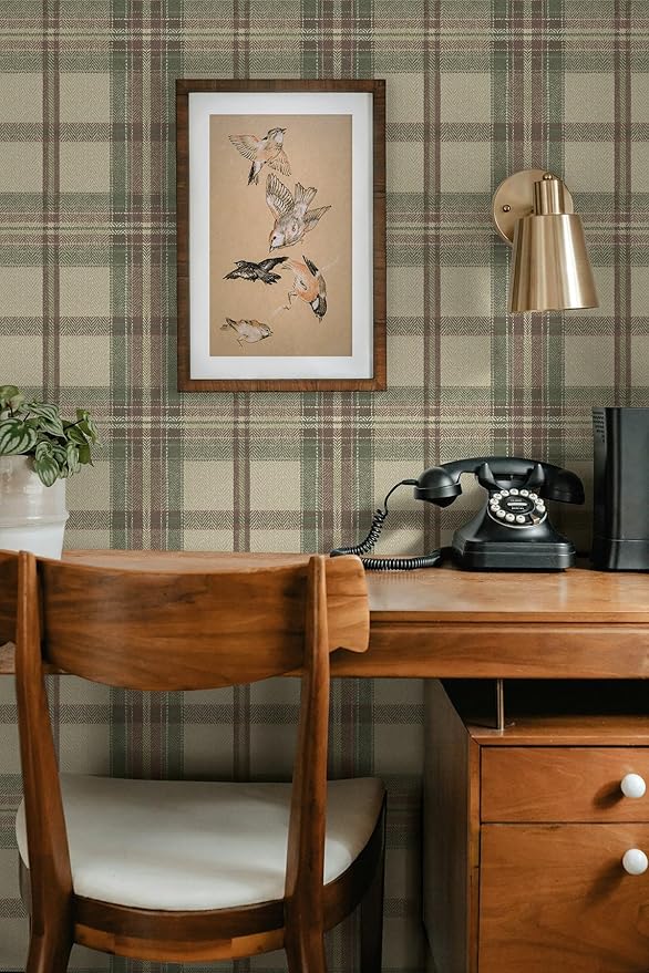 NextWall Harry & Grace Herringbone Plaid Premium Matte Non-Woven Peel and Stick