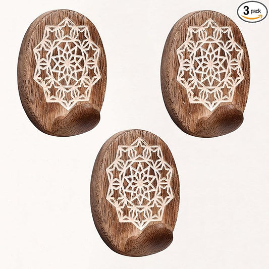 Indian Shelf 6 Lb- 3 Pieces Decorative Wood Adhesive Wall Hooks–Boho Peel and