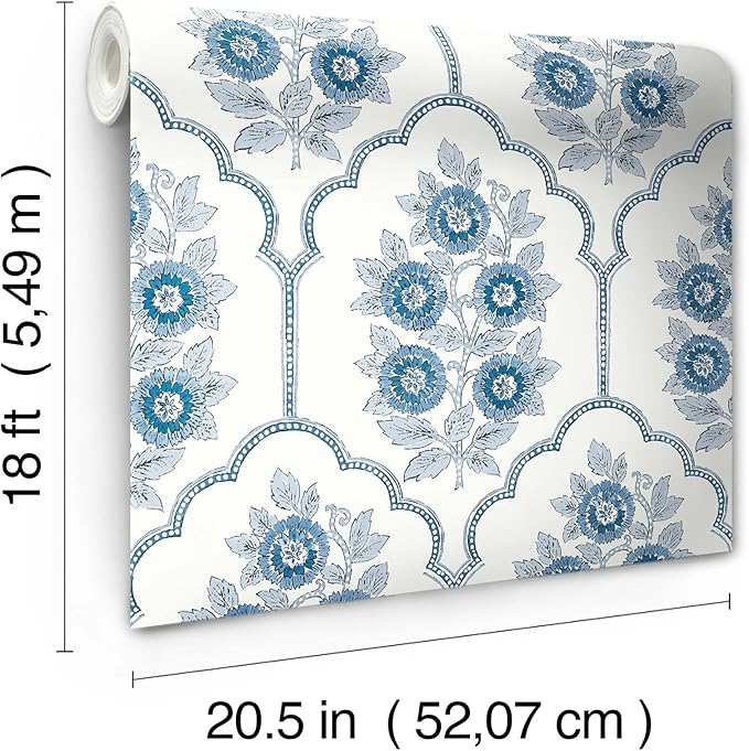 NuWallpaper x Society Social Floral Bazaar Delft Blue Peel and Stick Wallpaper