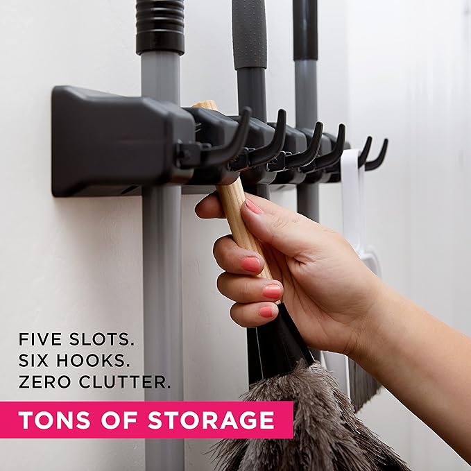EXTRA GRIP Mop & Broom Holder Wall Mount - Wall Hanging Garden Tool & Utility Closet Organizer, Mop & Broom Hook, Broom Hanger Wall Mount, Mop Broom Organizer, Wall Mounted Broom Rack Storage (2 Pack)