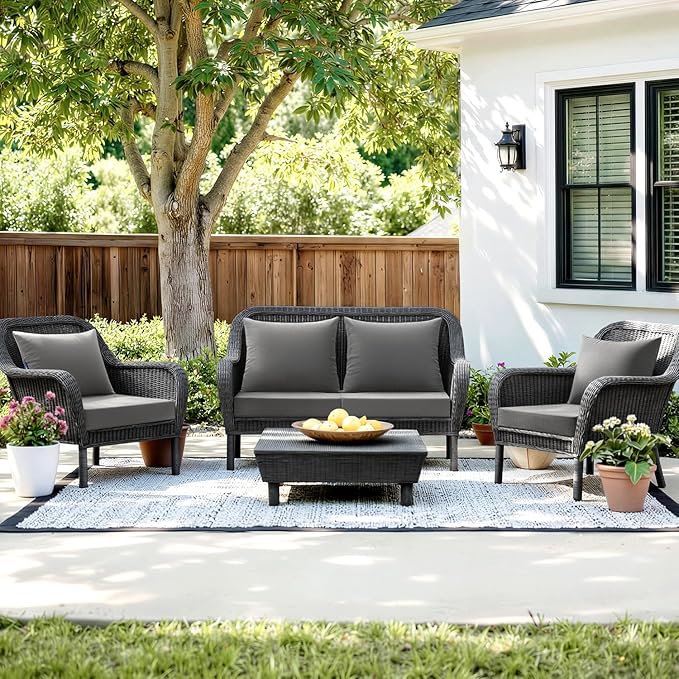 MIULEE Dark Grey Outdoor Chair Cushion 22x22 Inch for Patio Furniture Linen Textured Waterproof & 3 Year Color Fastness Seat and Back Couch Cushion with Ties No Slip Design