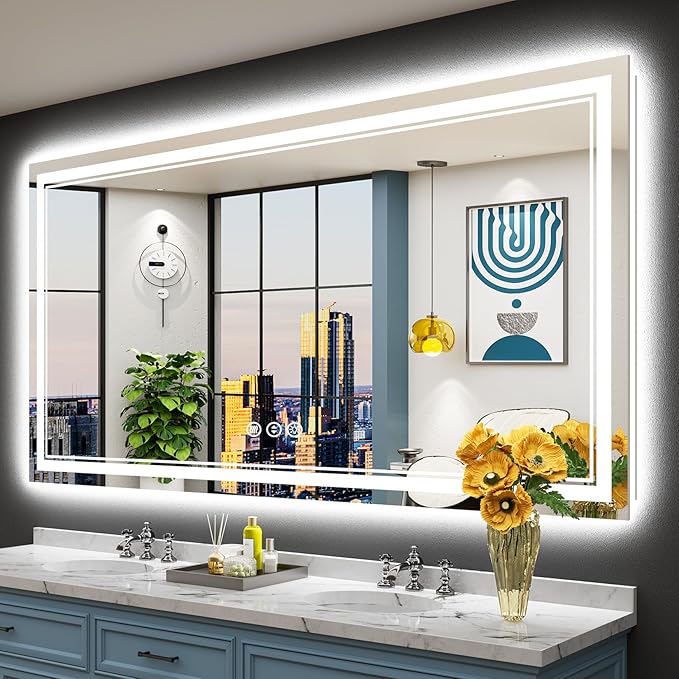 72x40 LED Bathroom Mirror with Lights, Backlit and Front Lit Anti-Fog Lighted